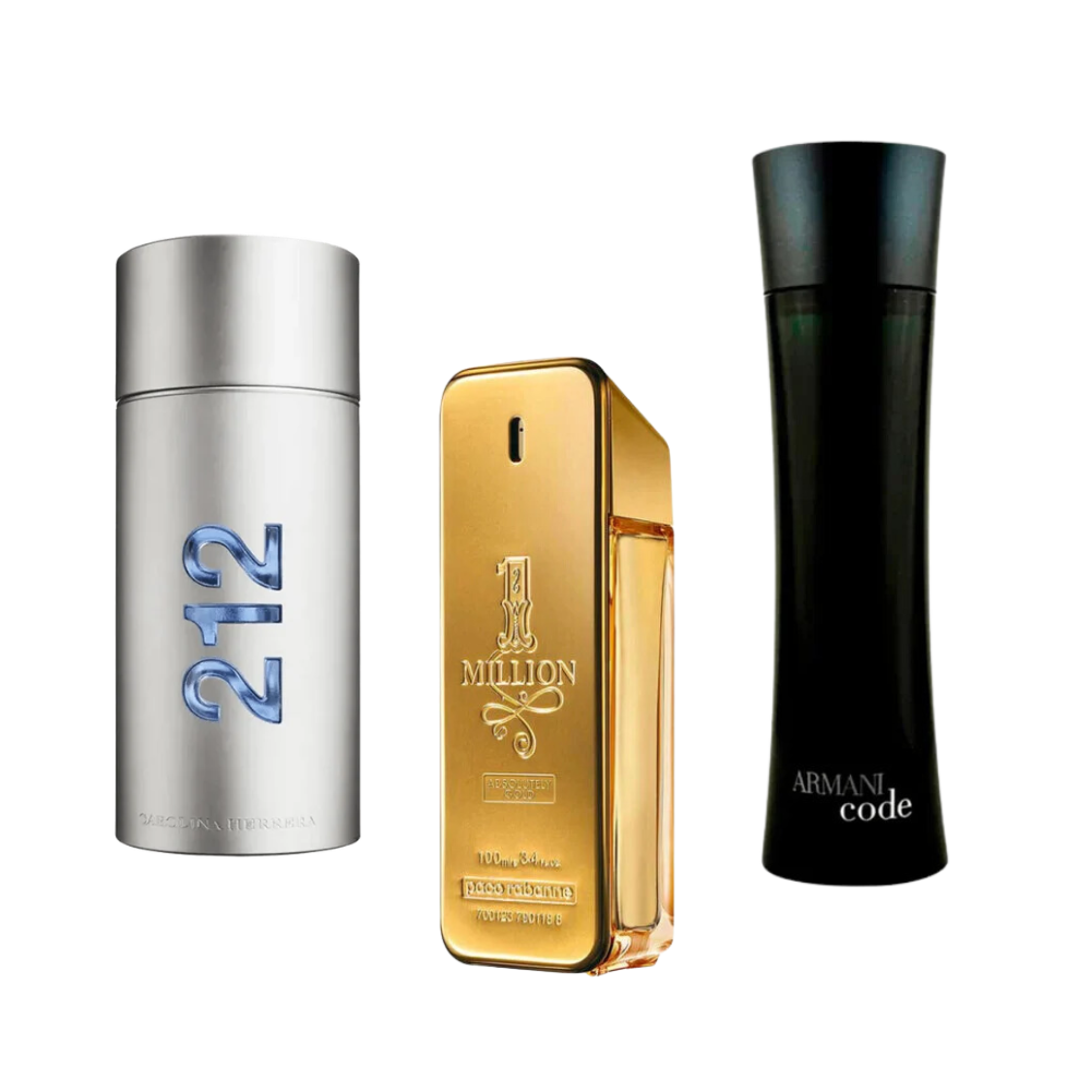 3 Parfums 212 Men NYC, Paco Rabanne One Million, Armani Code Homme - Eau de Parfum - Herrenparfum