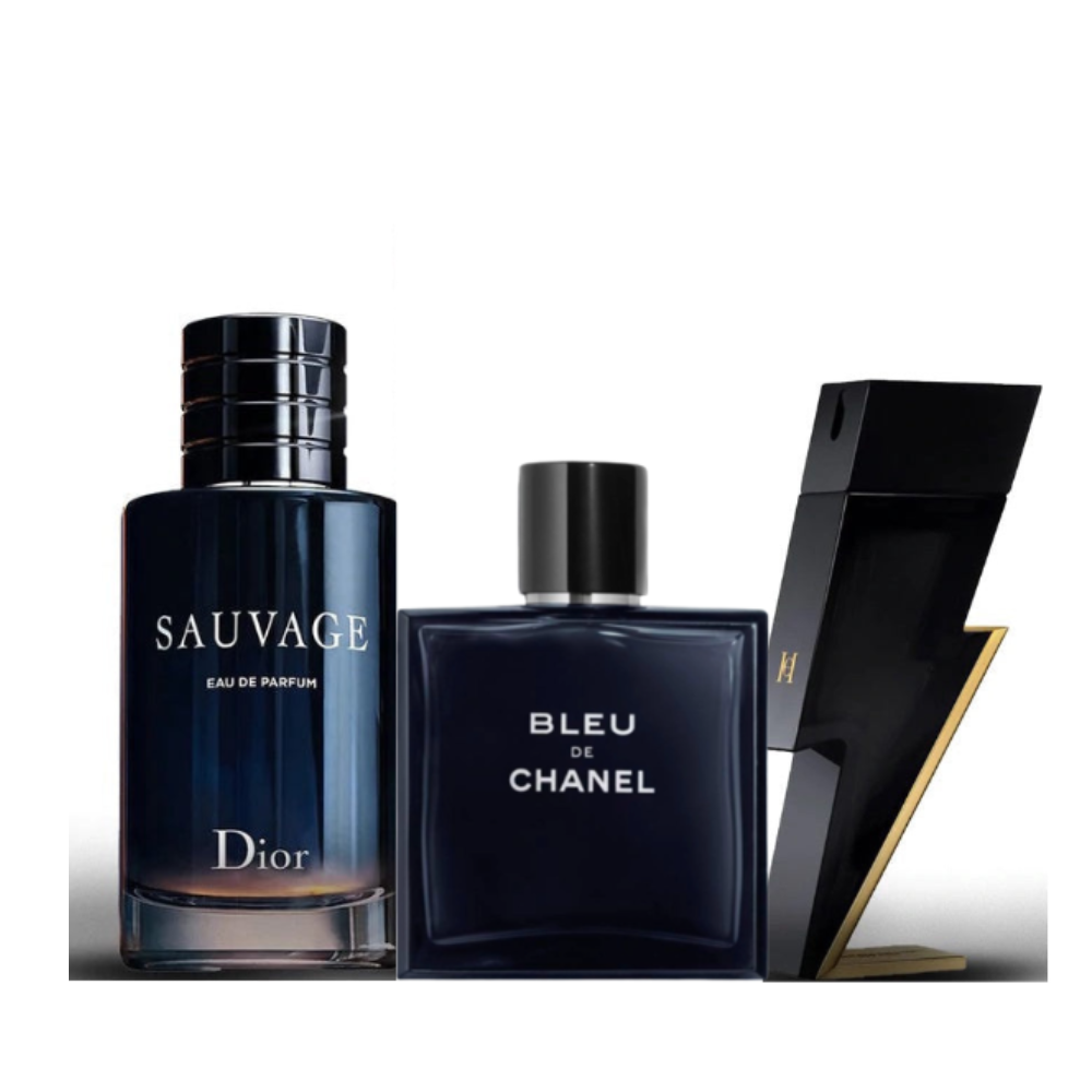 3 Parfums – Sauvage Dior + Bleu de Chanel und Bad Boy Carolina Herrera -  Eau de Parfum - Herrenparfum