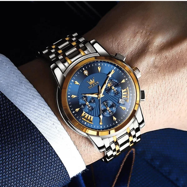 Olevs Herren Chronographen-Uhr Biarritz | Blau und Gold