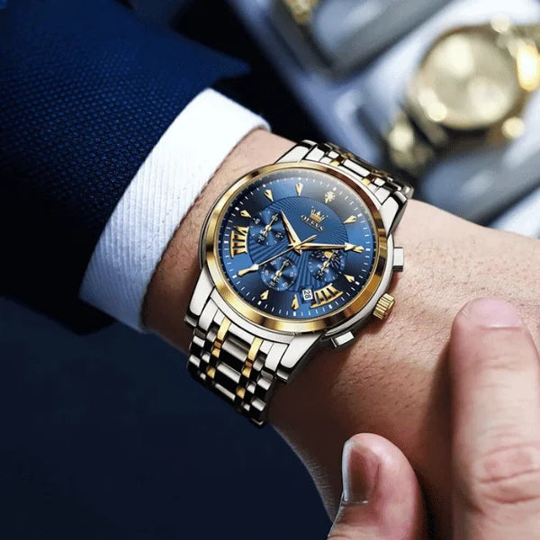 Olevs Herren Chronographen-Uhr Biarritz | Blau und Gold