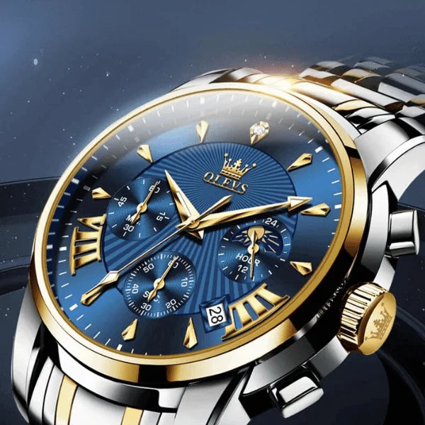 Olevs Herren Chronographen-Uhr Biarritz | Blau und Gold